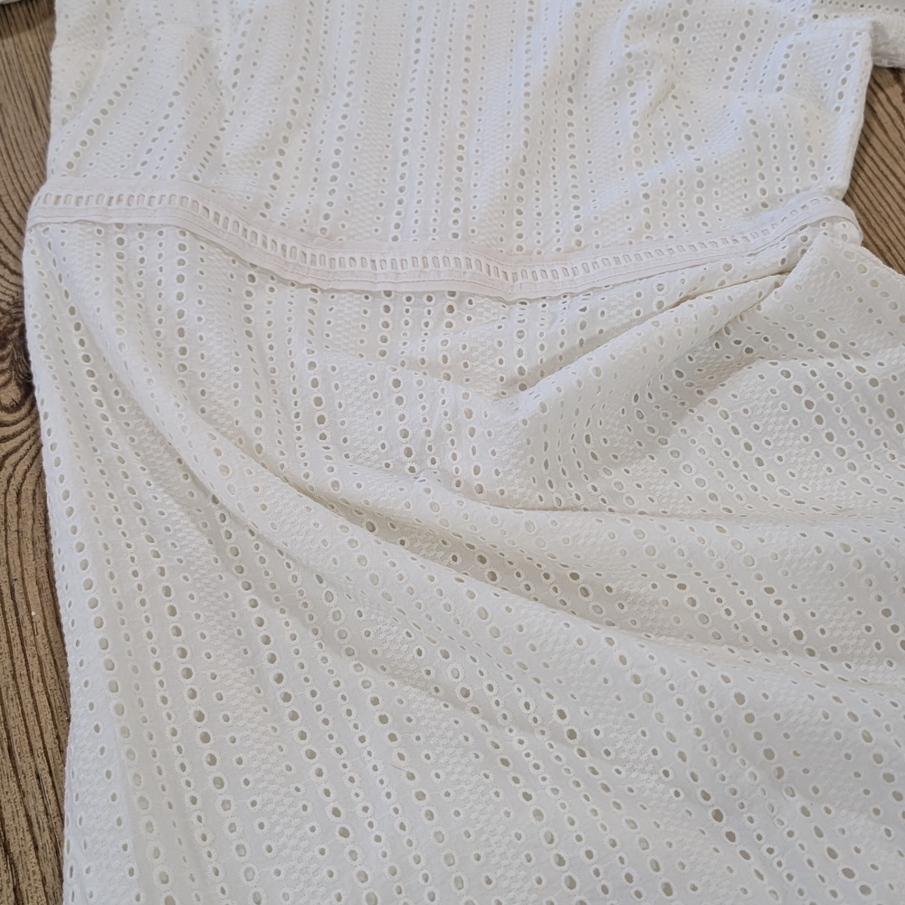 Banana Republic Cream Eyelet Midi Dress Women's Size 8 Preppy Lace Flare Sleeve - Picture 5 of 14
